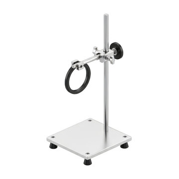 A metal stand with a ring and wheel attached