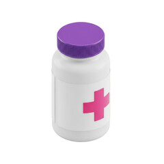 Fototapeta premium A white medicine bottle with a pink cross and purple cap