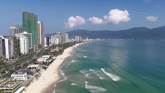 Fly over Da Nang beach on a sunny day (1of2)
