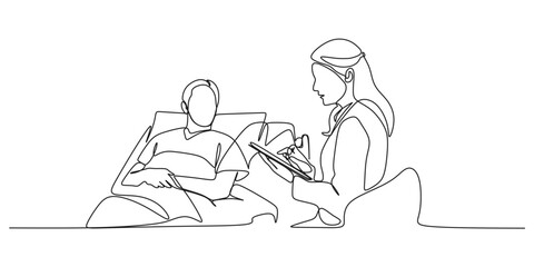 Continuous line of a doctor checking his patient's condition eps 1