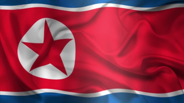 Flag of North Korea, North Korea 3D Animation flag waving in the wind. 4K North Korea Flag Animation waving with fabric texture.
