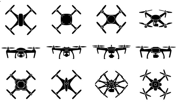 Drone Silhouette Collection &ndash; Quadcopters, Hexacopters, and Multi-Rotor Drones Vector Set