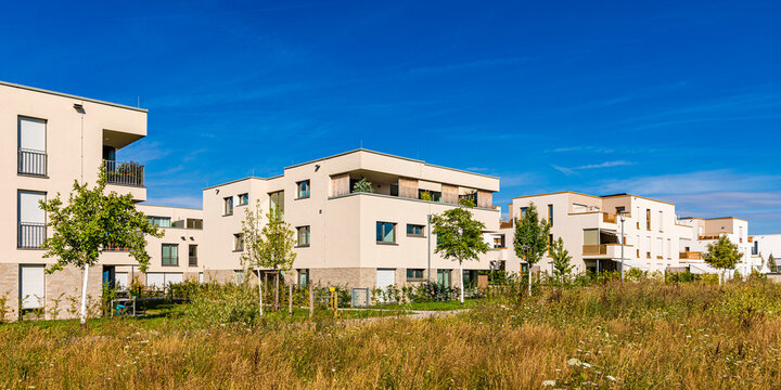 Modern energy saving apartment buildings in Weinstadt Germany on public ground