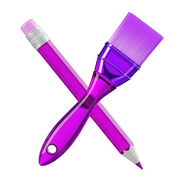 A purple pencil and a purple paintbrush crossed over each other