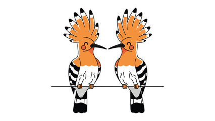 Whimsical hoopoe duo: Two charming hoopoe birds perched together, captured in a delightful illustration style. © hafs121