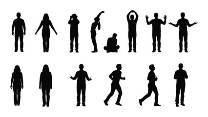 Collection of diverse human silhouettes in various poses and actions