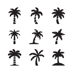 Fototapeta premium Palm Tree Silhouettes Icons Set