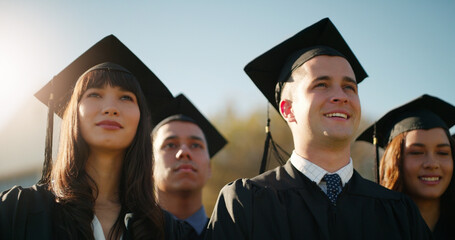 Graduation, education and group of students with academic goal, achievement or award celebration....