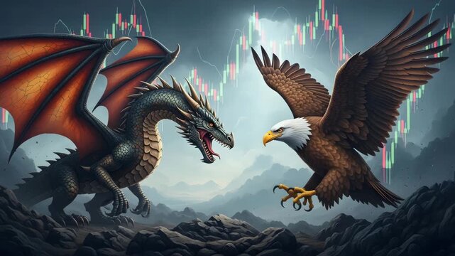 Dragon And Eagle Facing Each Other Symbolizing Global Power Rivalry Concept