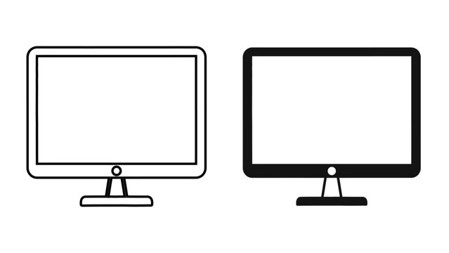 Computer Monitor and Desktop Screen Icon , LCD TV Display Symbol in Outline and Solid Glyph Style for UI Design