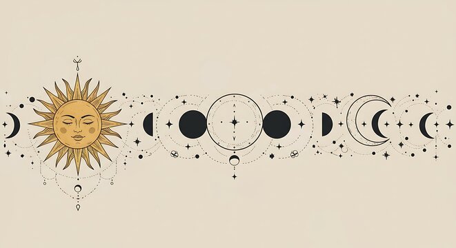 Celestial Dance: Sun & Moon Cycle Illustration