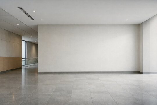 Modern Commercial Interior with Large Blank Wall, Marble Floor and Office Lobby Space for Advertising Background