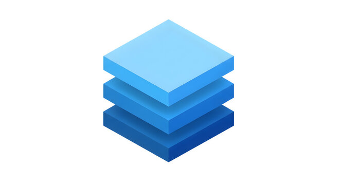 Stack of blue squares, 3D blocks, gradient colors isolated on White Background