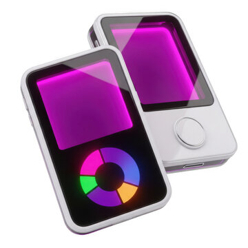 Two ipods with colorful screens on white