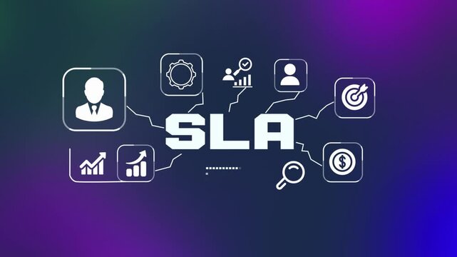 SLA service level agreement management concept with IT performance analytics dashboard and enterprise technology monitoring interface.