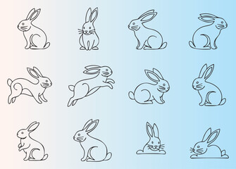 Fototapeta premium Cute cartoon rabbit collection in various poses and actions