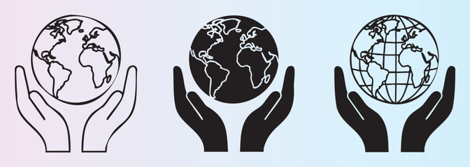Hands holding globe icons representing global responsibility and care
