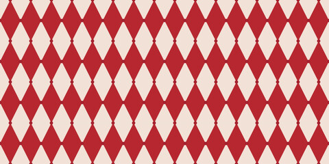 Obraz premium Red Circus Argyle Seamless Pattern. Harlequin rhombus background. Geometric masquerade ornament. Elegant holiday festival. Simple print for wrapping paper, fabric and textile. Vector illustration