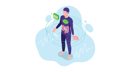 Fototapeta premium A scientific illustration depicts the gut-brain axis, showing the neural and biochemical connection between the digestive system and brain.