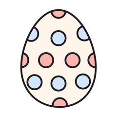 Fototapeta premium Colorful Easter egg icon with editable stroke. Decorative patterns include dots, waves, and zigzags. High-quality vector illustration with pastel pink and blue palette