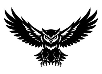Fototapeta premium Owl With Spread Wings Black Silhouette Vector Illustration