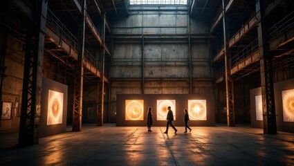 Modern Art Exhibition in Industrial Warehouse
