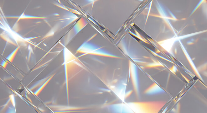 Transparent geometric shapes with light reflections and prism effects de
