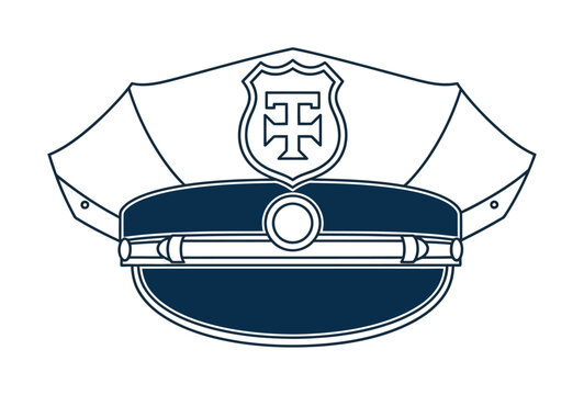 Vector of a police officer's hat featuring a badge with a t-shaped emblem