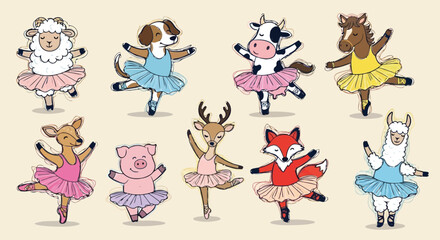 Sketchy cartoon ballerina pets in skirts doing a dance © Husmath