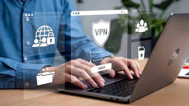VPN security concept with user login for secure internet access and data protection