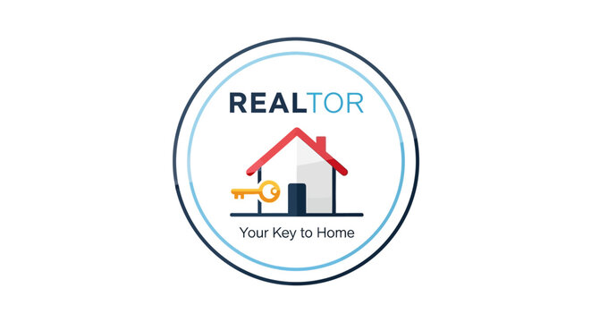 Real Estate Realtor Logo with House and Key Symbol.