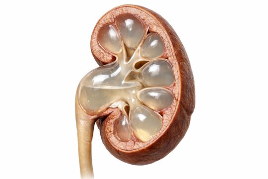 Hydronephrosis kidney anatomy visualization demonstrating massively dilated renal pelvis and calyces compression parenchyma representing chronic obstructive urology pathology