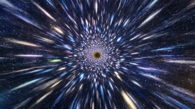 Abstract Galaxy Warp Tunnel With Bright Light Speed Starburst And Cosmic Nebula Background