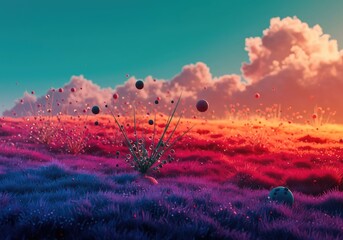 Obraz premium Surreal liquid landscape abstract with vibrant flowing colors and organic forms resembling a highly saturated, energetic, otherworldly meadow, dreamy, form, texture