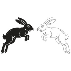 Naklejka premium Jumping Rabbit Vector Set with Solid and Outline Versions.
