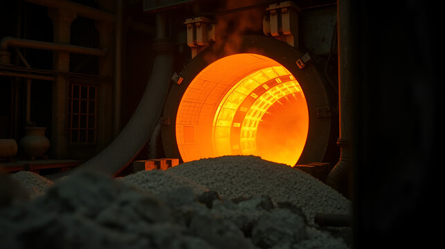 Medium shot of hightemperature electrolytic cell glowing with intense heat as alumina is converted into molten aluminum in industrial smelting process.
