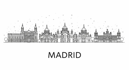 Fototapeta premium A detailed line drawing depicts a city skyline with grand, domed buildings and elegant architectural features