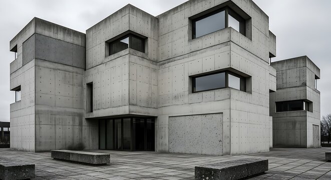 Brutalist Concrete Architecture - Modernist Building with Geometric Forms