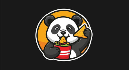 Cartoon panda eating snacks logo © Aester