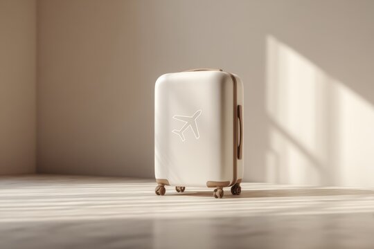 Minimal suitcase with travel icons representing journey, vacation planning and modern travel lifestyle
