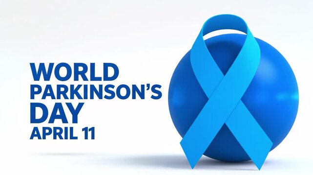 World parkinsons day april 11 with blue awareness ribbon and sphere