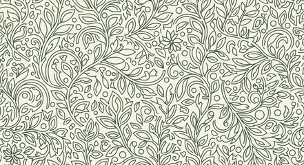 Intricate floral pattern with leaves and vines in black and white. © Dar
