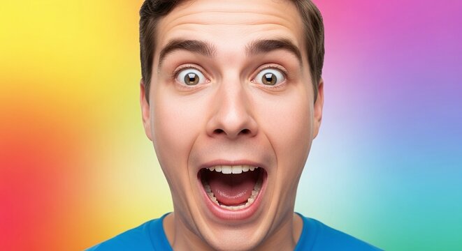 Close Up of Shocked Funny Guy Screaming with Open Mouth