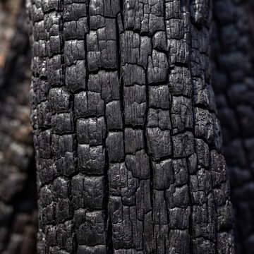 Surface de bois br&ucirc;l&eacute; carbonis&eacute; aux craquelures en peau d'alligator