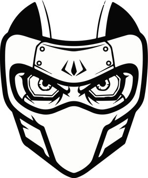 Stylized illustration of a masked, masked, warrior's intense face
