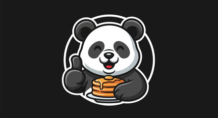 Cartoon panda with pancakes and thumb up © Aester