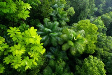 Fototapeta premium Lush Tropical Rainforest Canopy Damaged by Cyclone Winds and Nature's Fury