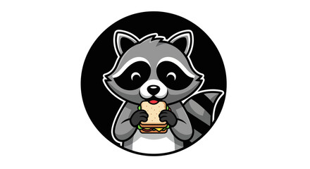 Obraz premium Cartoon raccoon enjoying a sandwich