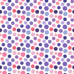 Dots Polka dots Seamless pattern great for textile, scrapbooking, digital background, jpg papers. Artistic hand-painted, hand-drawn style. Colorful and bright, bold colors, blue, violet, purple, pink