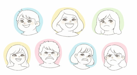 Fototapeta premium Collection of Diverse Human Emotion Faces Expressed Through Simple Line Art.
